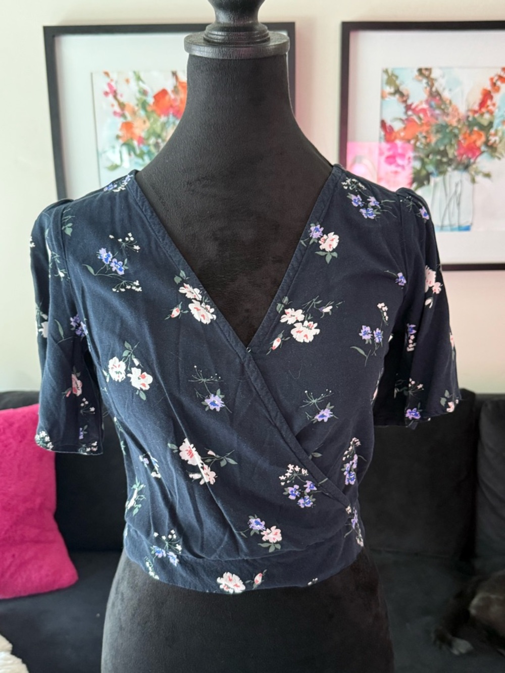 Abercrombie & Fitch Navy Floral Wrap Crop Top